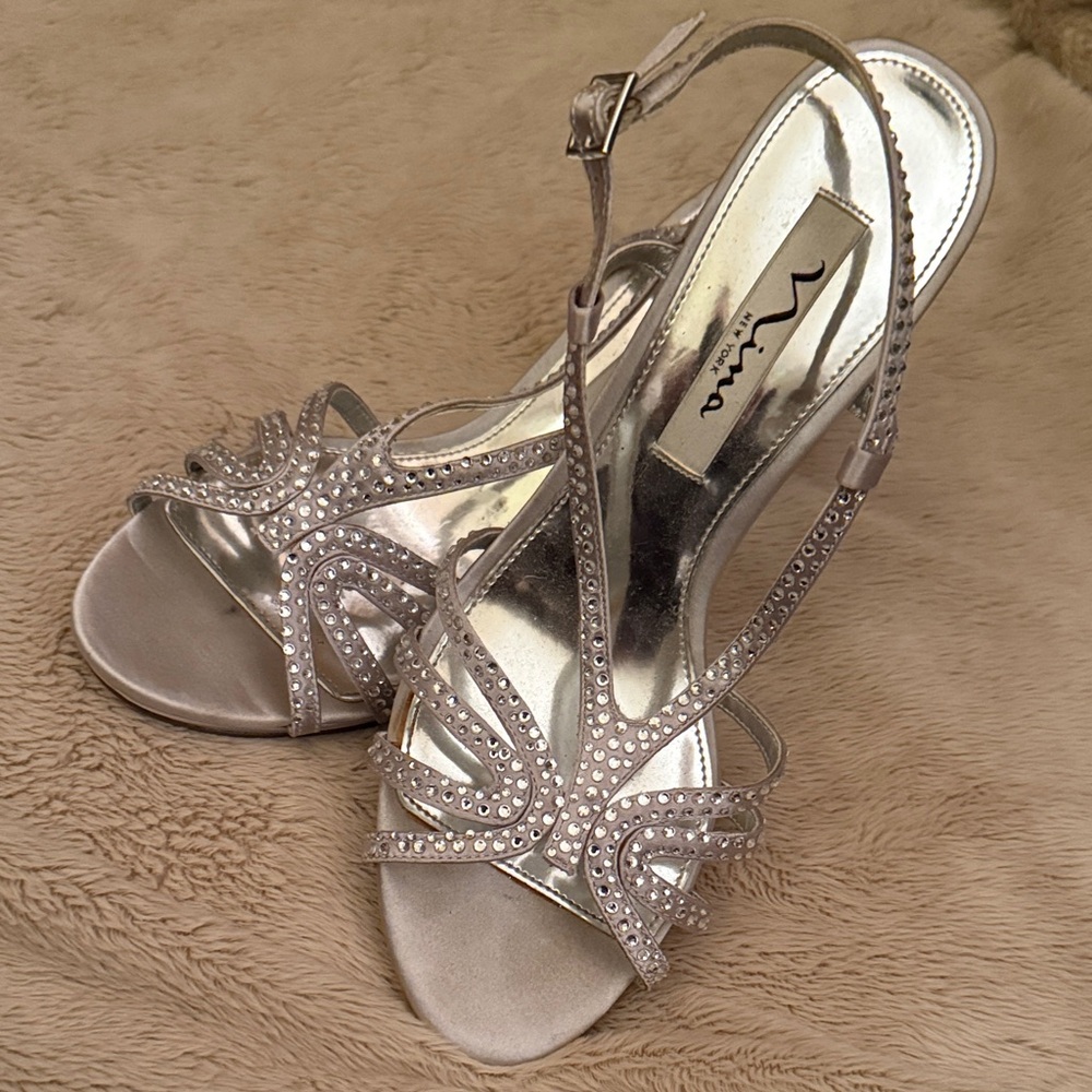 Nina Women's Sparkling Silver Strappy Heels